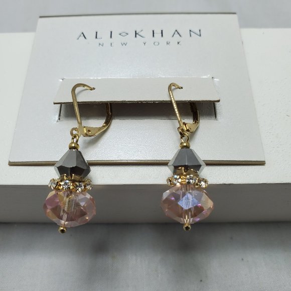 ALI KHAN  imperial mauve gold french wire with rhinestone spacer earring - Picture 2 of 6